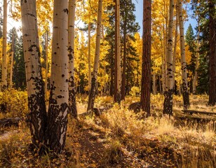 Obraz premium Autumn forest with aspen trees