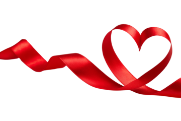 Red ribbon heart isolated on white isolated on transparent background