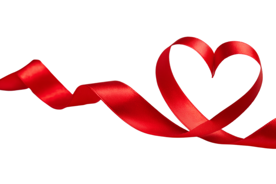 Red ribbon heart isolated on white isolated on transparent background - Powered by Adobe