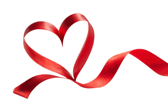 Red ribbon heart isolated on white isolated on transparent background