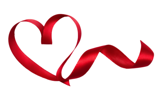 Red ribbon heart isolated on white isolated on transparent background