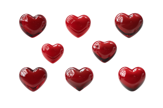 Group of red hearts isolated isolated on transparent background