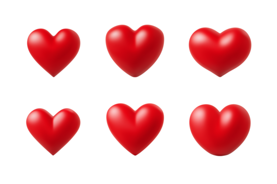 Red hearts isolated on transparent background