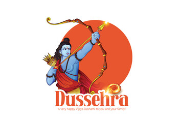 Lord Rama with Bow and Arrow for Dussehra Celebration  symbolizing courage, virtue, and the triumph of good over evil on the auspicious occasion of Dussehra.