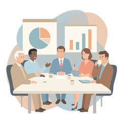 Diverse team collaborating on business strategy in a modern office setting