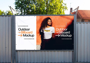 Outdoor Billboard Mockup on Metal Fence
