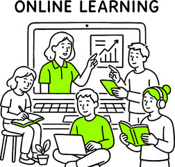 Flat design concept of online education, training and courses, learning, video tutorials. Vector illustration for website banner, marketing material, presentation template, online advertising.