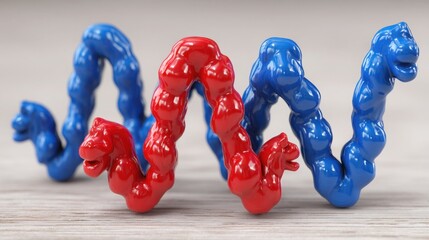 Group of colorful blue and red plastic figures representing diversity and community in a playful and engaging manner