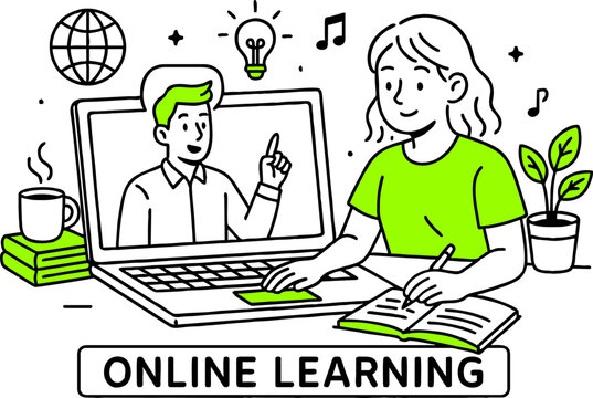 Flat design concept of online education, training and courses, learning, video tutorials. Vector illustration for website banner, marketing material, presentation template, online advertising.