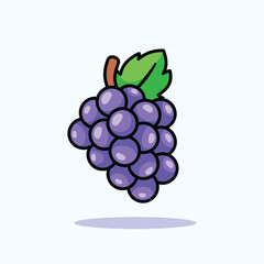 Cute Cartoon Grapes Fruit Illustration Isolated on White Background