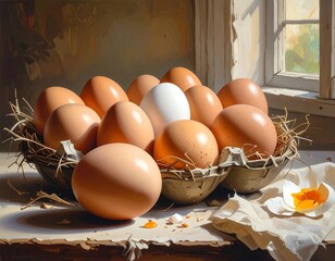 Still life of eggs in a carton