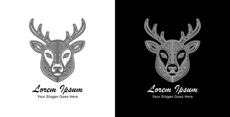 The logo design is in the form of a deer head with a front view and is made using thick lines that form a layered pattern