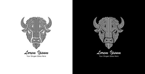 The logo design is in the shape of a bison head with a front view and is made using thick lines that form a layered pattern © Yohanes
