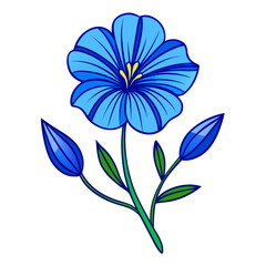 blue flax flower line art on white