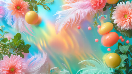 Vibrant juicy summer scene with abstract pastel blends and floral accents for fresh and lively designs