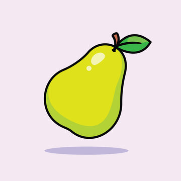 Cute Cartoon Pear Fruit Illustration Isolated on Light Background