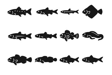 Fototapeta premium Lamprey capelin sculpin halibut arctic burbot icon wildlife cod vector icons saffron