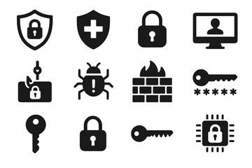 Firewall login grid password shield screen lock icon vector hook icons cybersecurity