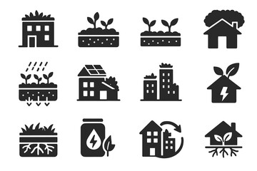 Skyline green symbol urban roof vector rooftop icon solar arrows