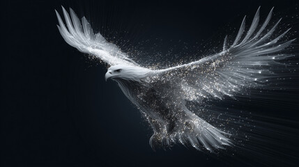 white concept flying eagle with light trail effect futuristic particles background design backdrop