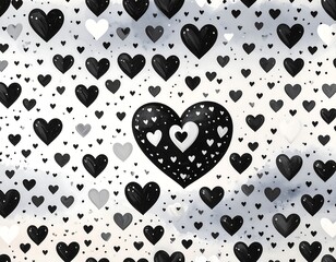 Fototapeta premium Black and white hearts on a soft, textured background