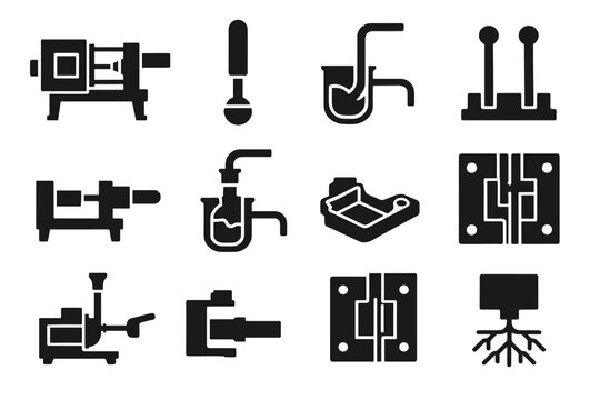 Icons casting icon solidification hot mold cold tip pattern vector system metal