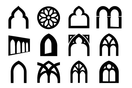 Window cloister icon arched detail gothic vector canopy spandrels ogee arch