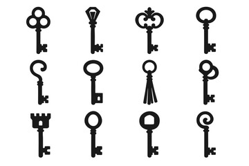 Shaped loop icons gem hidden serpentine key vintage lock icon vector gate