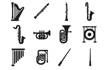Obraz premium Chimes vector icons euphonium bass instruments horn icon contrabassoon baton clarinet harp