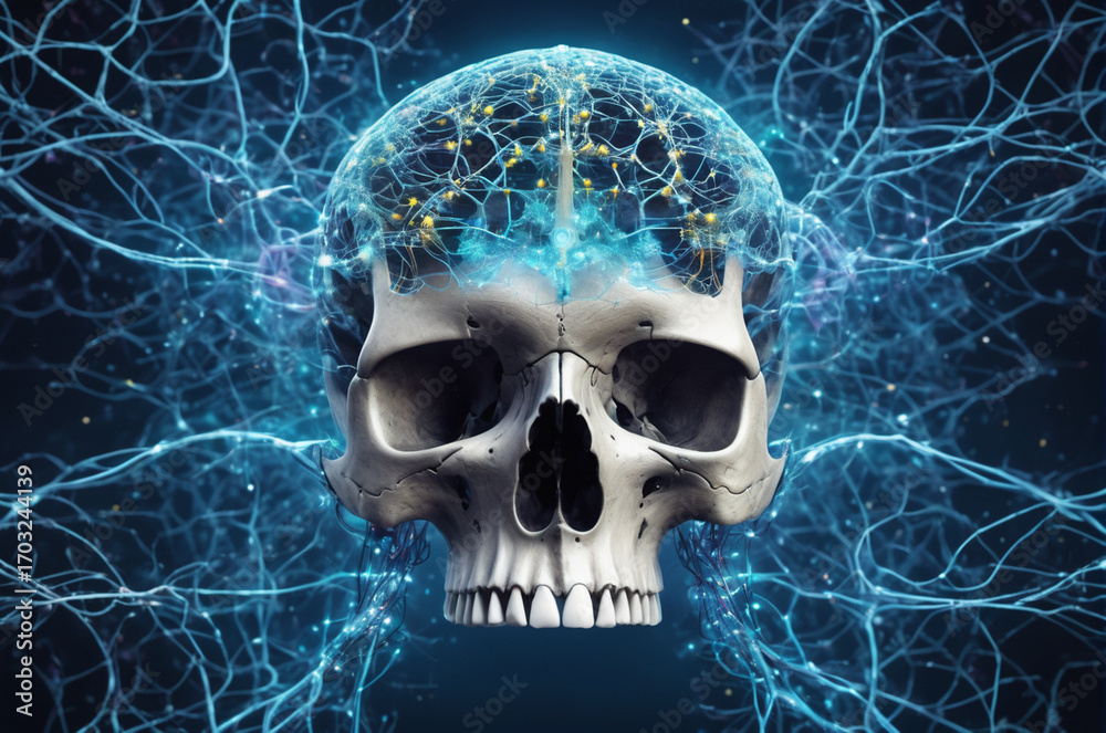 Wall mural neural skull network. generative ai.