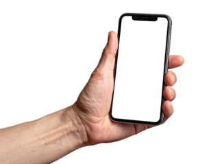 Hand holding a smartphone.  Blank screen
