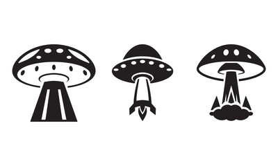 Mushroom ufo ship silhouette vector art set