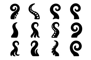 Twisting stroke icon bold tentacle coils stripe thick vector octopus arm icons