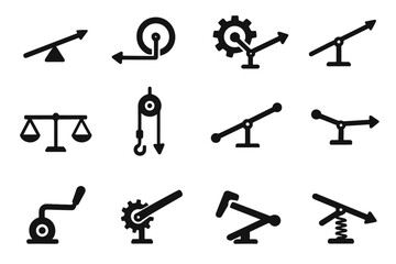 Fototapeta premium Icon simple mechanical pivot system lever balance handle combo mechanism vector icons
