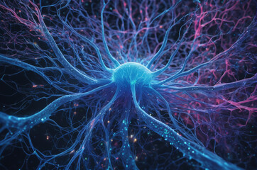 Glowing Neural Network Connection. Generative AI.