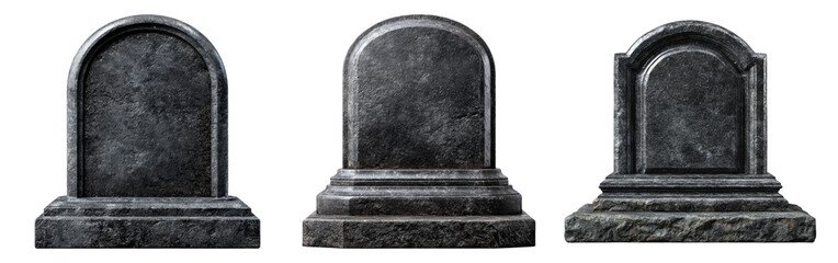 Three Isolated Grave Markers on Transparent Background for Design Use