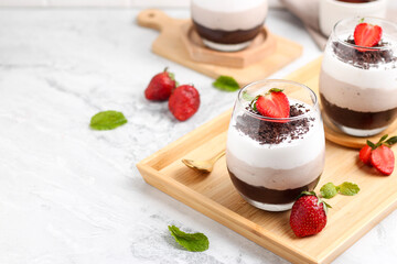 Chocolate mousse with strawberry topping.