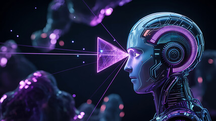 Futuristic AI mind with digital interface, glowing technology and data visualization concept