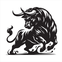 Bold Black Bull Silhouette Vector Illustration
