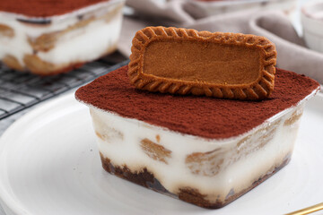 Tiramisu dessert box with biscuit topping.