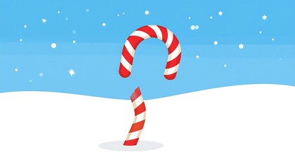 Broken candy cane in snowy winter scene