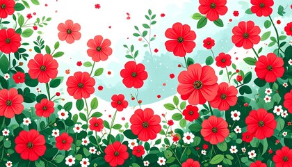Vibrant red flowers in a garden scene