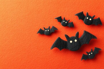 Black Felt Halloween Bats on Orange Background