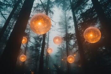 surreal dreams of glowing orbs floating above a quiet forest