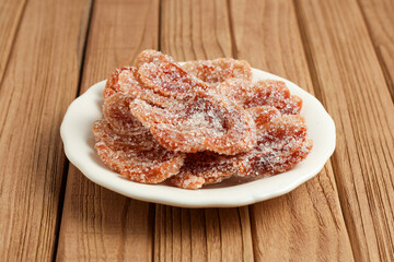 Nutmeg fruit candy. traditional candy of indonesia.