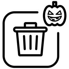 Line style trash icon with Halloween pumpkin accent, perfect for spooky seasonal UI design