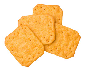 Crunchy square crackers piled up on transparent background