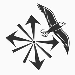 Eagle soaring with directional arrows, symbol of focus and direction.