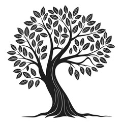 Obraz premium Stylized Black Silhouette of a Mature Tree with Dense Foliage.