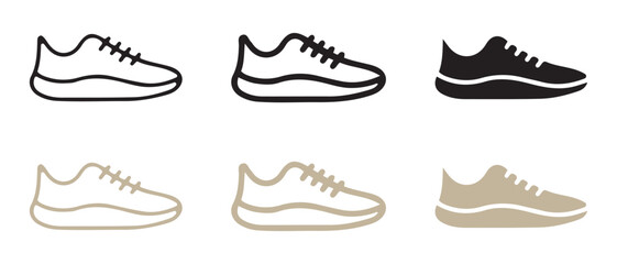Set of running shoe icons. isolated on white background in different styles.